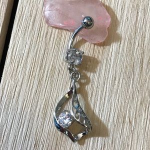 Clear gem dangle belly button ring 14 gauge